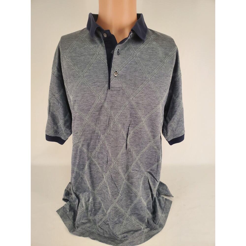 Ping Men's Polo Golf Shirt Navy Large Blue Gray Geometric Double Mercerized
